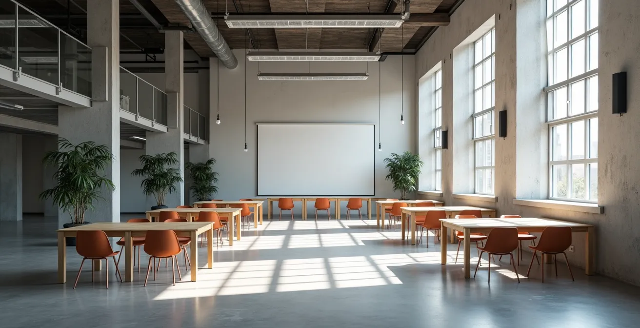 Espace de travail moderne montrant l'évolution vers un environnement apprenant